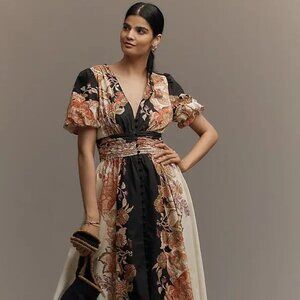 Anthropologie The @Heynasreen Katerina button front Floral Maxi Dress size L